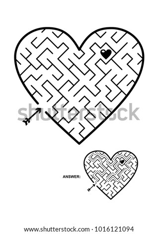 Valentine's Day, wedding, romantic, etc., themed heart shaped diagonal maze or labyrinth. Suitable both for kids and adults. Answer included.