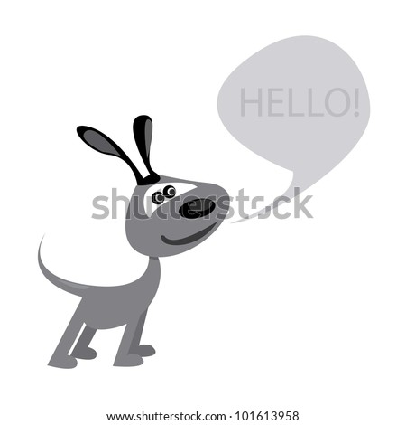 Isolated grey cartoon dog with sign (add your own message) . vector illustration.