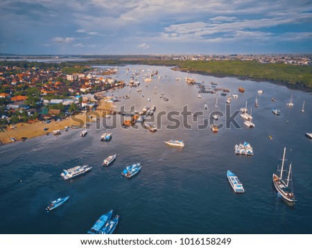 Aerial view of the harbor sserangan while being overcast, Bali indonesia