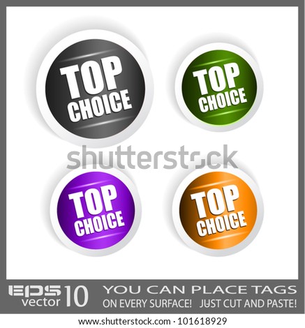 Best choice tag or stickers collection. Shapes comes out from a little hole. Transparent shadows. Ready to cut and past on every surface.