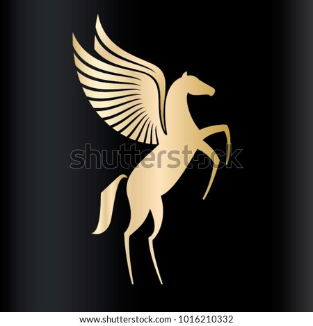 Vector golden pegasus logo illustration on black background