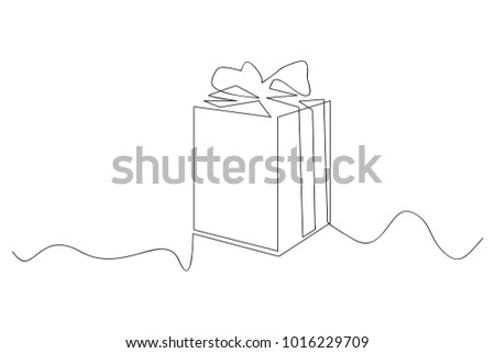 continuous line drawing of gift box vector illustration