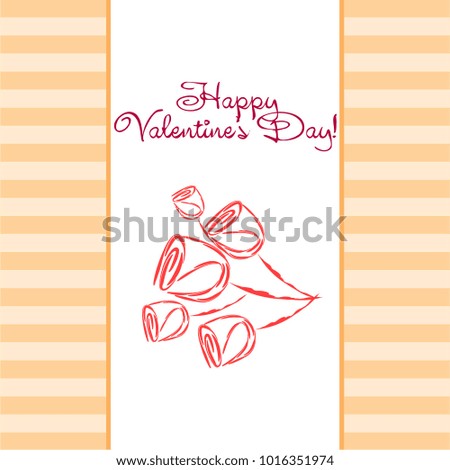 Greeting card day of St. Valentine. Abstract design, roses, flowers, hearts, gifts, vector.