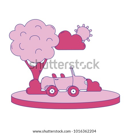 full color sport car in the city with tree and cloud