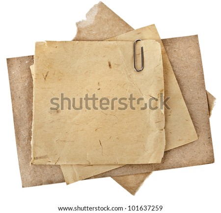 Old Paper sheets for letter with clip  isolated on white