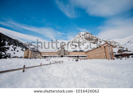 valley of Nuria in Catalonia snow Royalty-Free Stock Photo #1016426062