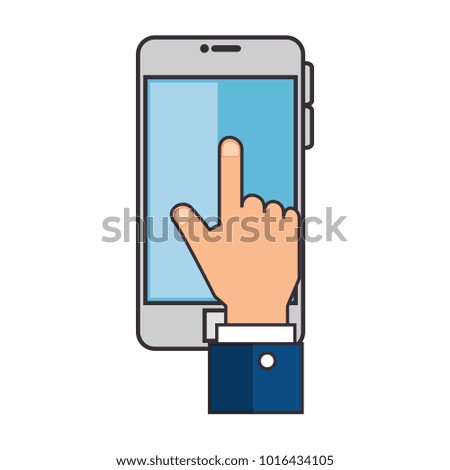 smartphone device with hand touching
