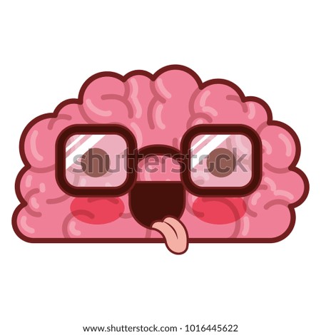 brain character with glasses and funny expression in colorful silhouette with brown contour