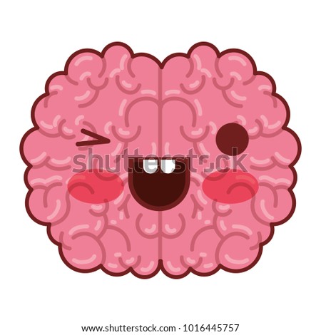 brain character with eye wink expression in colorful silhouette with brown contour