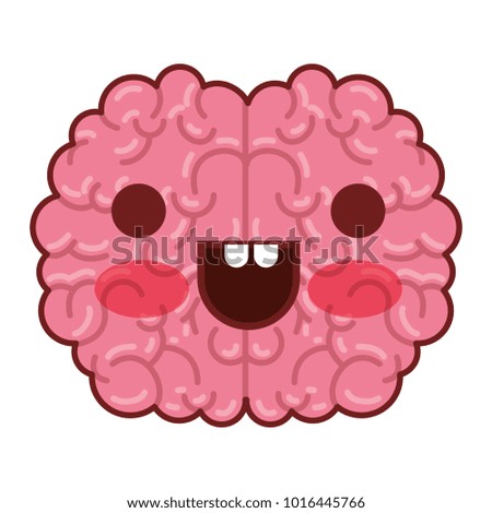 brain character with happy expression in colorful silhouette with brown contour