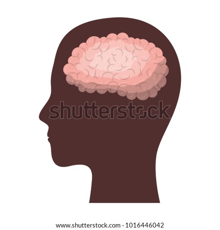 human face brown silhouette with brain inside in colorful silhouette
