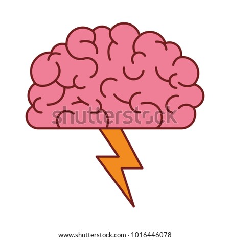 brain in side view with lightning in colorful silhouette with brown contour