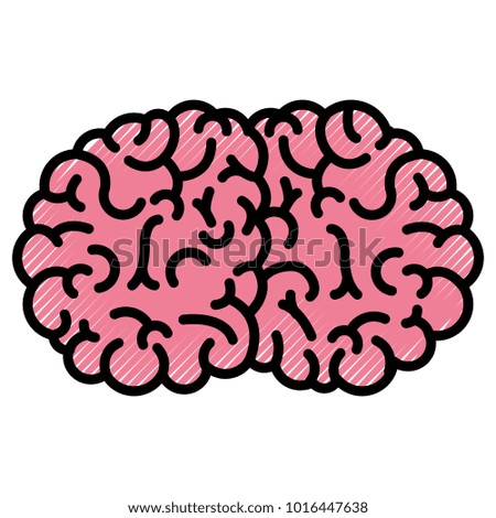 brain side view in colored crayon silhouette with black thick contour