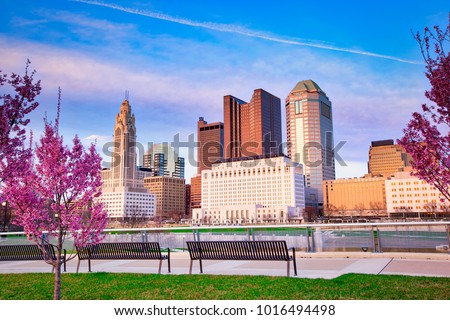 Pastel hues enhance the spring time views of Columbus, Ohio.  The skyline of this capital city is modern and stunning.