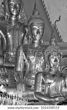 Thailand, Bangkok, Indrawiharn temple (Wat Indrawiharn), 19th century, golden Buddha statues