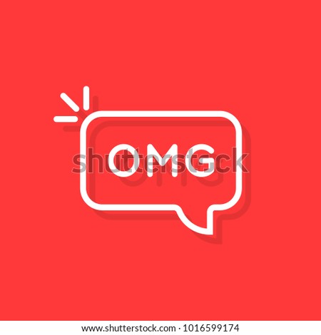 white thin line omg word in bubble. concept of oh my god text like surprise short message for web chatting or people stress emotion. flat simple trend logotype art graphic design element on red