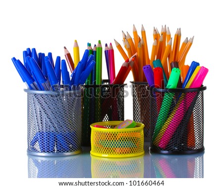 Color  holders for office supplies with them isolated on white