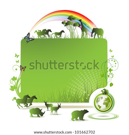 Green earth banner, background with horses and butterflies