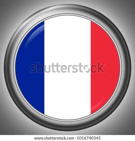 French National Flag in Circle Metall Frame Template with light and shadow effect - Vector Illustration