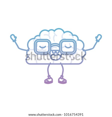 brain cartoon with glasses and emotional expression in degraded blue to purple color contour