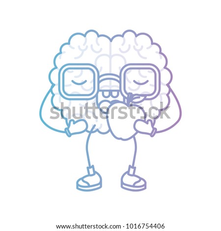 brain cartoon with glasses and eating apple in degraded blue to purple color contour