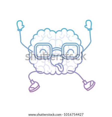 brain cartoon with glasses jumping for joy in degraded blue to purple color contour