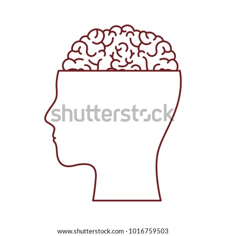 human face brown silhouette with brain exposed in dark red contour