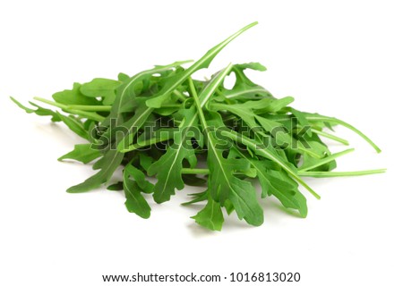 Heap of Green fresh rucola or arugula leaf isolated on white background Royalty-Free Stock Photo #1016813020