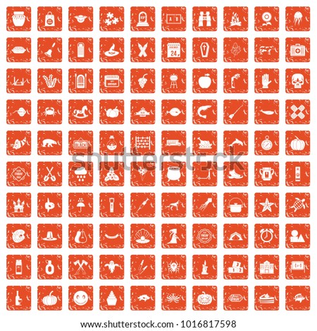 100 autumn holidays icons set in grunge style orange color isolated on white background vector illustration