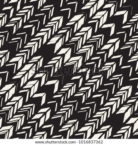 Vector seamless freehand pattern. Doodle monochrome print with hand drawn chevron texture. Trendy graphic design.
