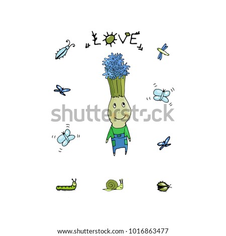 Vector illustration of a funny cartoon boy bulb in the clothes, with hands and feet, with emotions on a white background. Positive character. Creation. For  cards, notes, stickers, labels, tags 