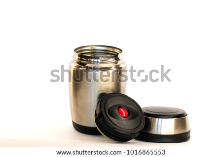 small thermos for food on a white background