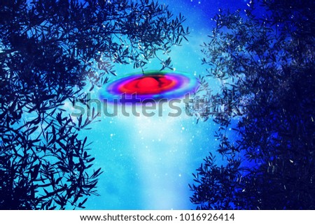 abstract image spaceship ufo in the night sky and astrology concept