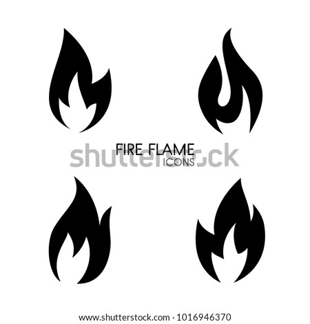 Black simple fire flame icons set isolated on white background. Elegant vector elements, burn concept logo for web site page and mobile app design