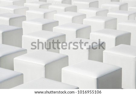 Perspective white geometric cube outdoor chairs background