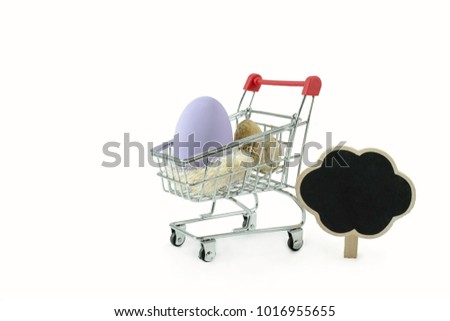 The isolated pink easter eggs  with cloud shape blackbroad on white background 