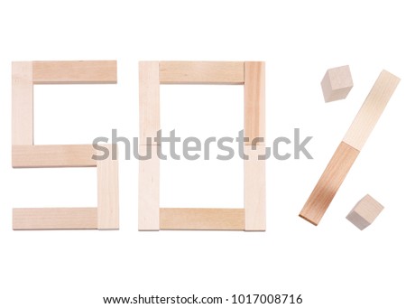 Fifty percent wooden on white background isolation