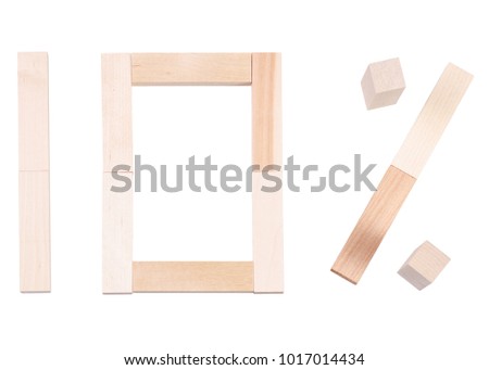 Ten percent wooden on white background isolation