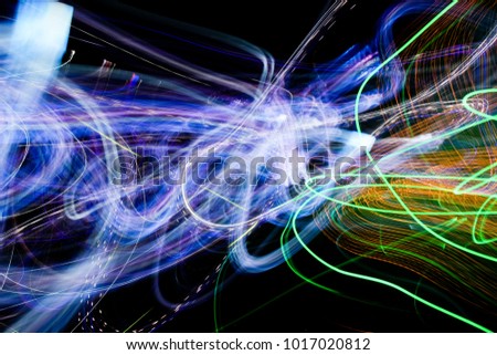 Beautiful Abstract futuristic painting color texture with lighting effect. Modern dynamic shiny pattern. Fractal graphic artwork design. Creative long exposure photography. Abstract lights at night.
