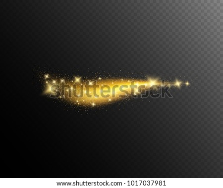 Vector eps 10 sparkling yellow gold wavy light effect isolated on dark transparent background