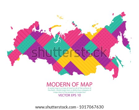 Map of Russia - Modern Geometric dots and lines background, colorful carving art - blue, yellow and violet. Vector illustration eps 10.