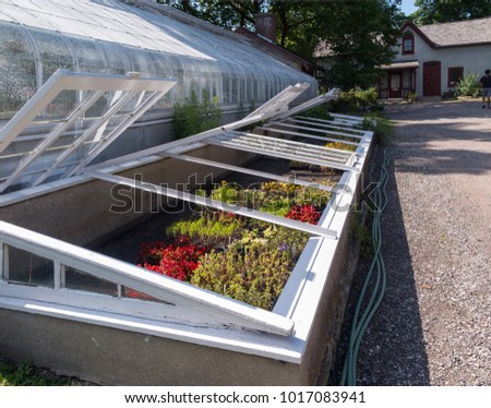 Cold Frames beside greenhouse Royalty-Free Stock Photo #1017083941