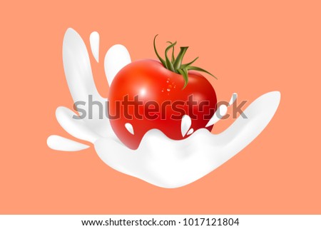 Tomato fruits and splashing milk