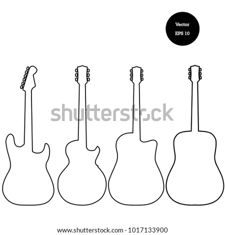 isolated and silhouette of collection  classic guitar and electric guitar set ,vector