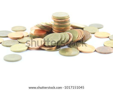 Thai money and coin business finance concept on white background.