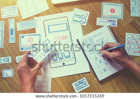 ux designer creative Graphic planning application development for web mobile phone . User experience concept .