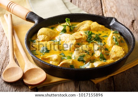 Chicken fillet in a spicy coconut sauce close-up on a table. horizontal
 Royalty-Free Stock Photo #1017155896