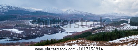 Panoramic view of Scottish Highland landscape at winter (Loch Garry)