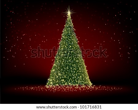 Abstract green christmas tree on red background. EPS 8 vector file included