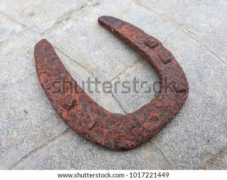 rusty horseshoe with a reddish tone